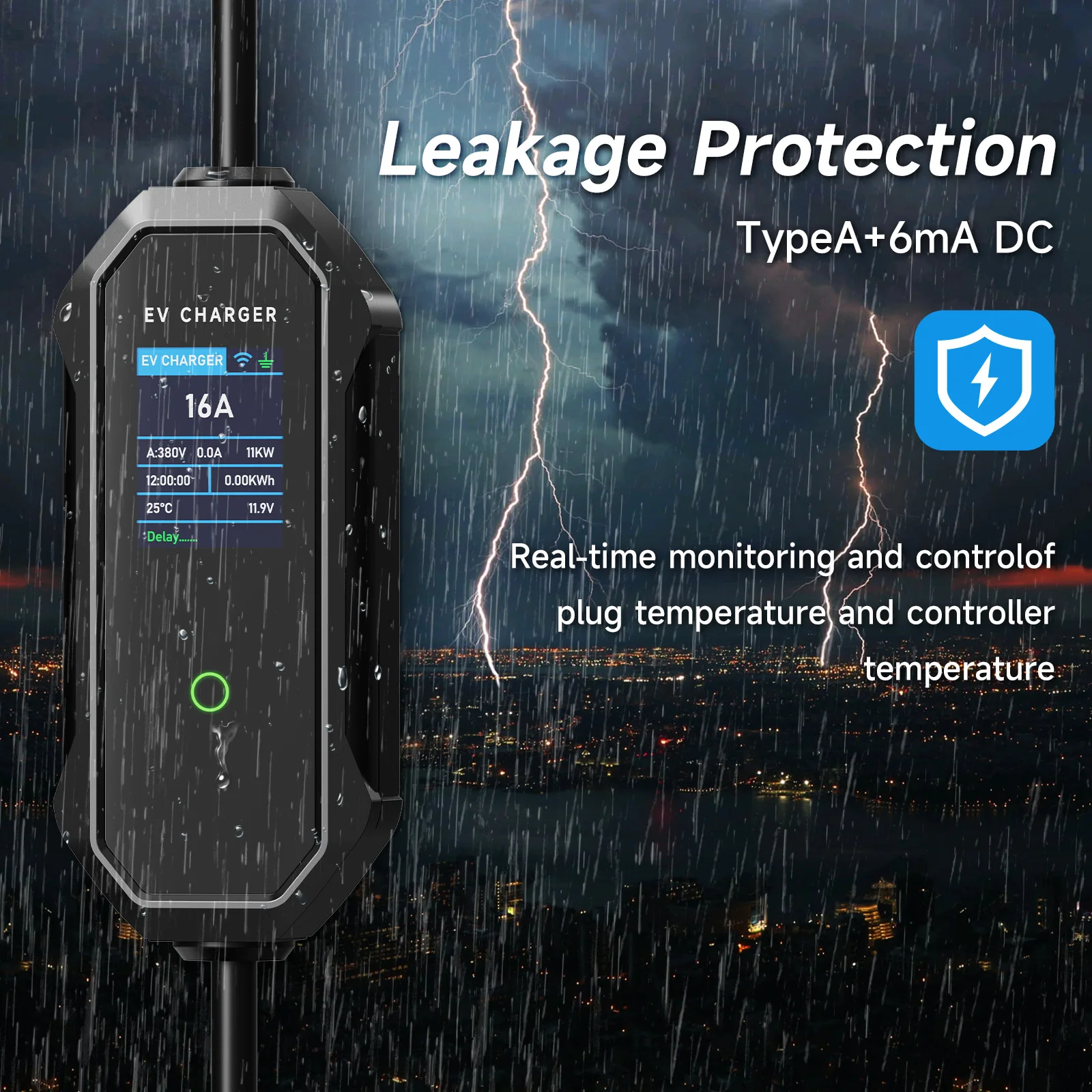 AFEEV Type 2 Portable EV Charger 11KW 16A 3Phase Wallbox IEC62196-2 EVSE Fast Charging Cable CEE Plug WIFI APP Bluetooth Control