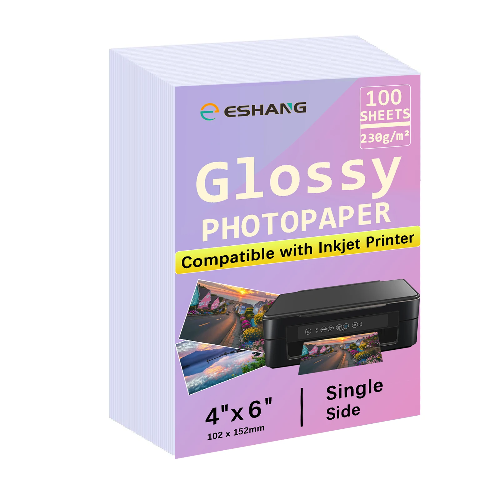 ESHANG 100 Sheets 4R Photo Paper, 230 GSM 4 X6 Premium Glossy Photo Paper Picture Paper Printer Brochure Paper