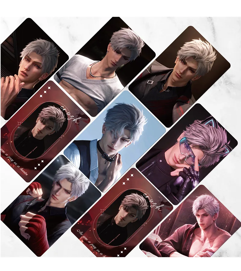 55PCS Love And Deepspace Laser Lomo Card Set Sylus Zayne Xavier Rafayel Game Characters 3 Inches Photo Cards Fans Gift