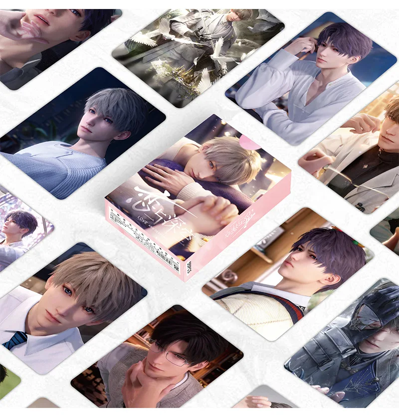 55PCS Love And Deepspace Laser Lomo Card Set Sylus Zayne Xavier Rafayel Game Characters 3 Inches Photo Cards Fans Gift