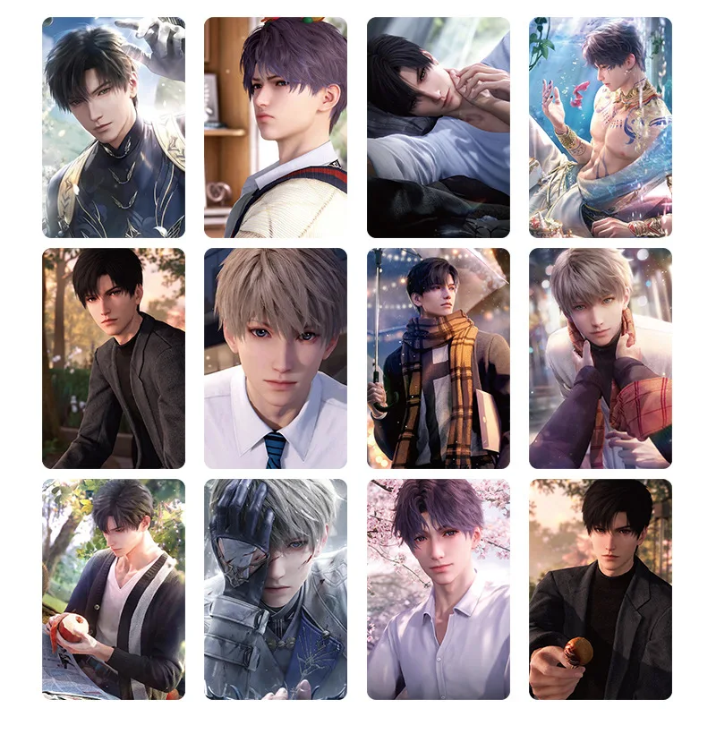 55PCS Love And Deepspace Laser Lomo Card Set Sylus Zayne Xavier Rafayel Game Characters 3 Inches Photo Cards Fans Gift