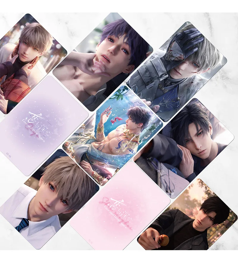 55PCS Love And Deepspace Laser Lomo Card Set Sylus Zayne Xavier Rafayel Game Characters 3 Inches Photo Cards Fans Gift