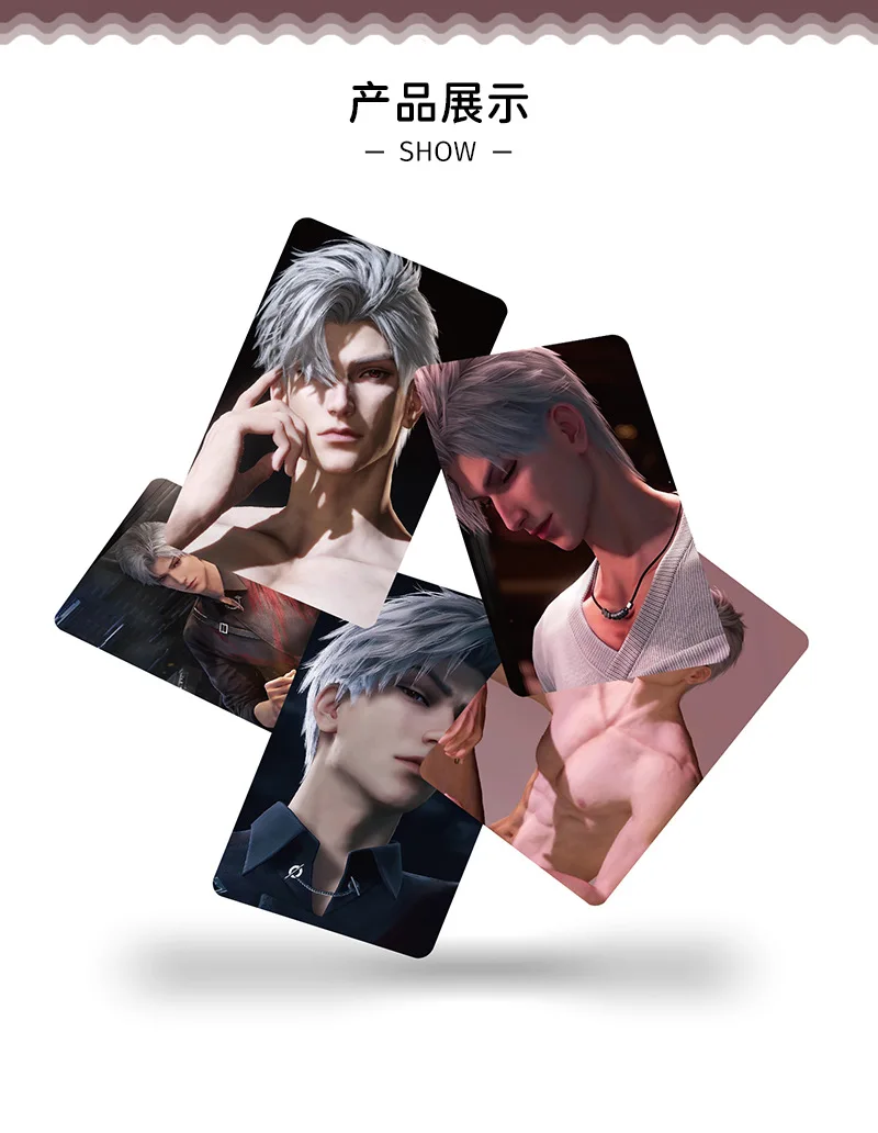 55PCS Love And Deepspace Laser Lomo Card Set Sylus Zayne Xavier Rafayel Game Characters 3 Inches Photo Cards Fans Gift