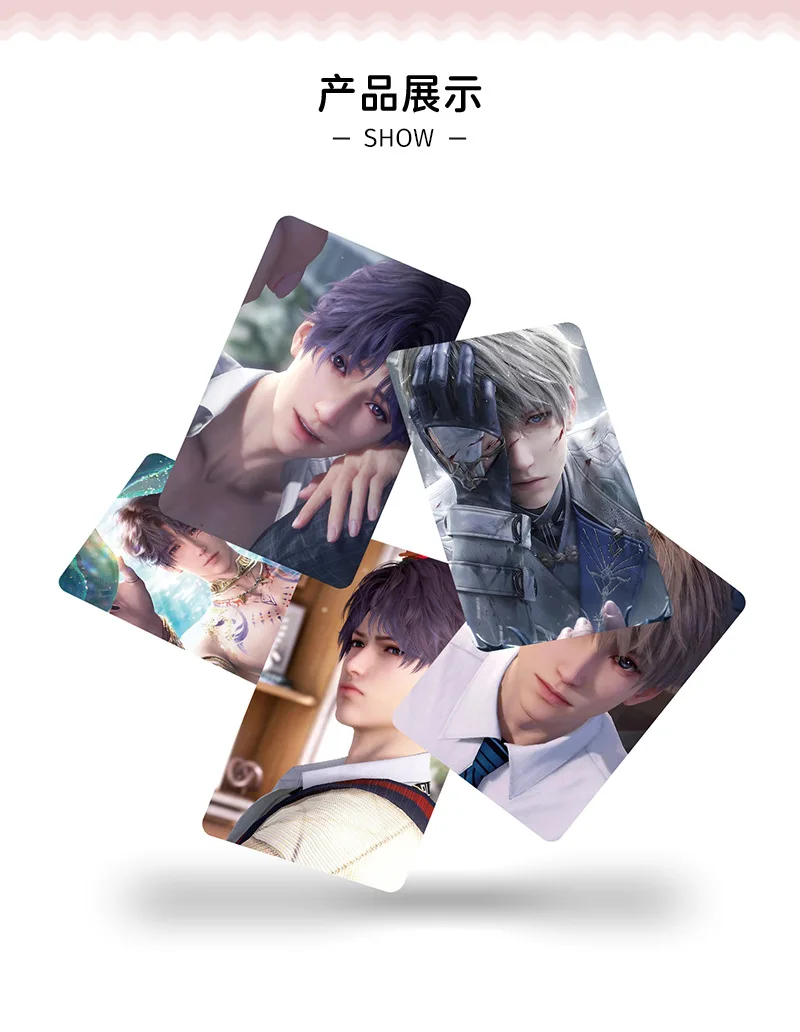 55PCS Love And Deepspace Laser Lomo Card Set Sylus Zayne Xavier Rafayel Game Characters 3 Inches Photo Cards Fans Gift