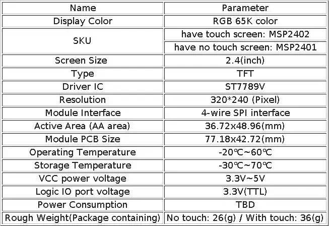 TFT LCD Display Module 1.44/1.8/2.0/2.4/2.8 inch IPS 7Pin SPI Screen ST7735/ILI9341 Driver Touch Panel 320x240 For Arduino ESP32