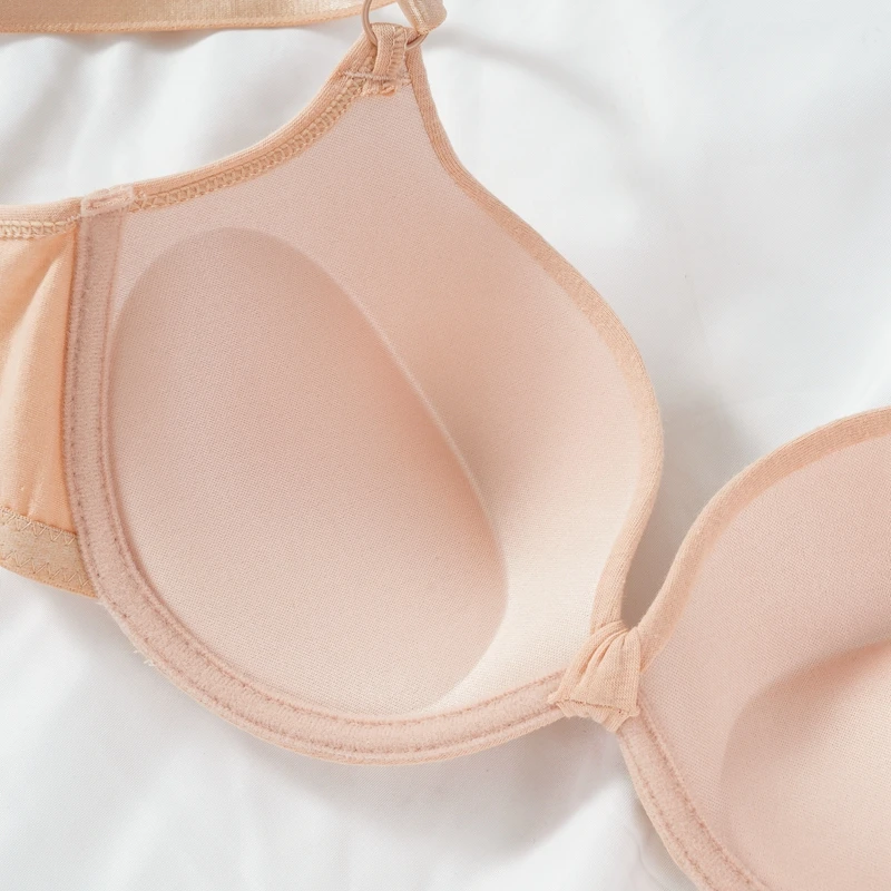 Women's Sexy Cotton Gathered Bra Deep V Underwire Ladied Brassiere Push Up Lingerie Solid Bras Backless Intimate Underwear