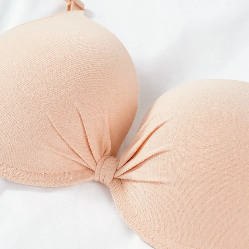 Women's Sexy Cotton Gathered Bra Deep V Underwire Ladied Brassiere Push Up Lingerie Solid Bras Backless Intimate Underwear