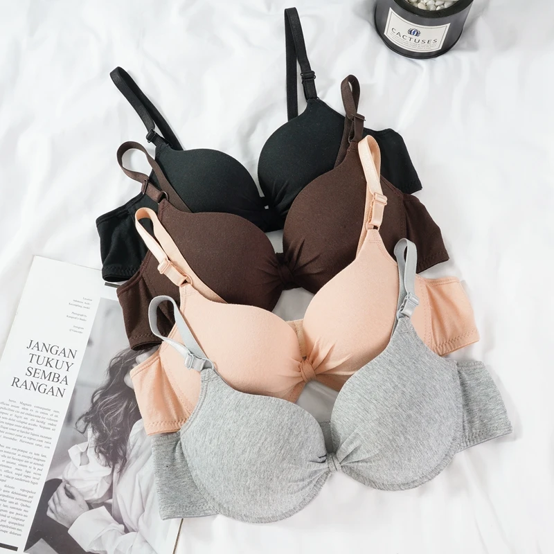 Women's Sexy Cotton Gathered Bra Deep V Underwire Ladied Brassiere Push Up Lingerie Solid Bras Backless Intimate Underwear