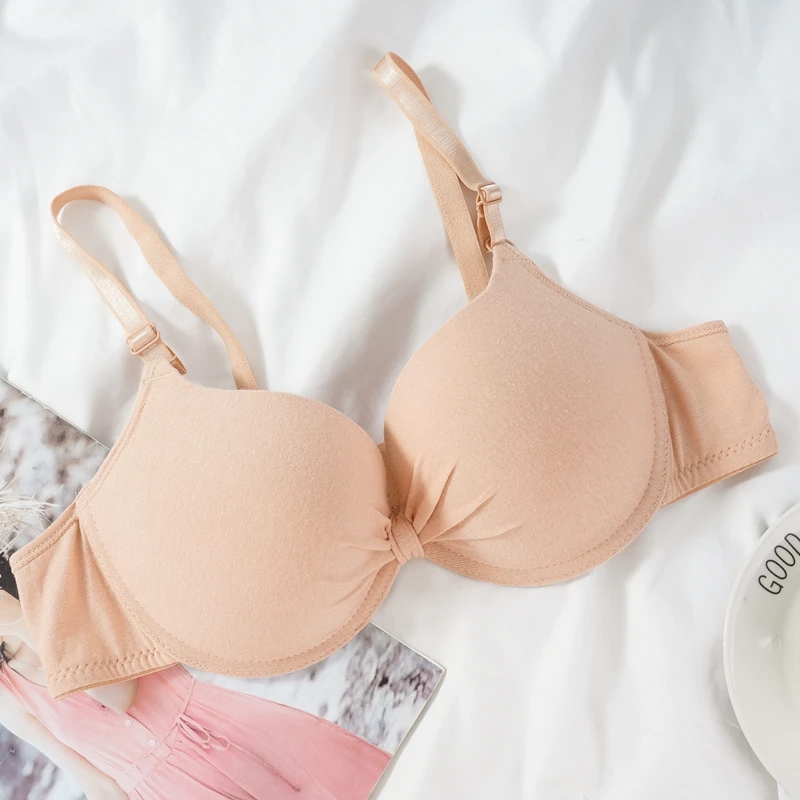 Women's Sexy Cotton Gathered Bra Deep V Underwire Ladied Brassiere Push Up Lingerie Solid Bras Backless Intimate Underwear
