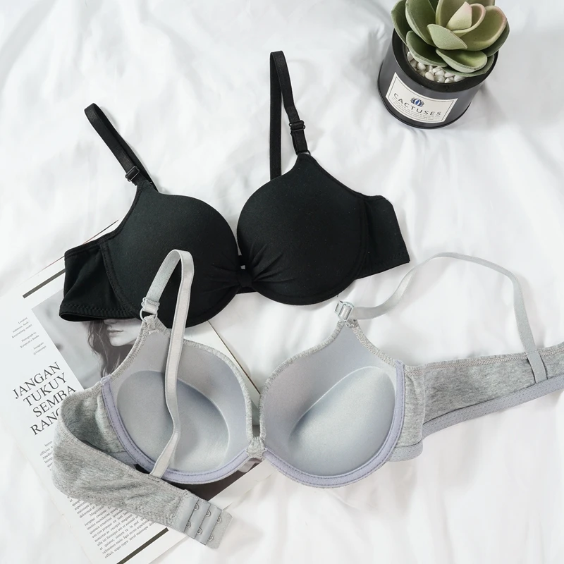 Women's Sexy Cotton Gathered Bra Deep V Underwire Ladied Brassiere Push Up Lingerie Solid Bras Backless Intimate Underwear