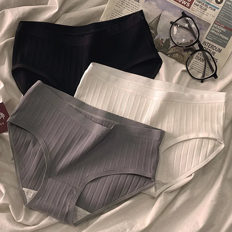 3PCS/Set Sports Style Cotton Women's Panties Girls' Underwear Breathable Mid Waist Shorts Sexy Lingerie Plus Size Solid Briefs