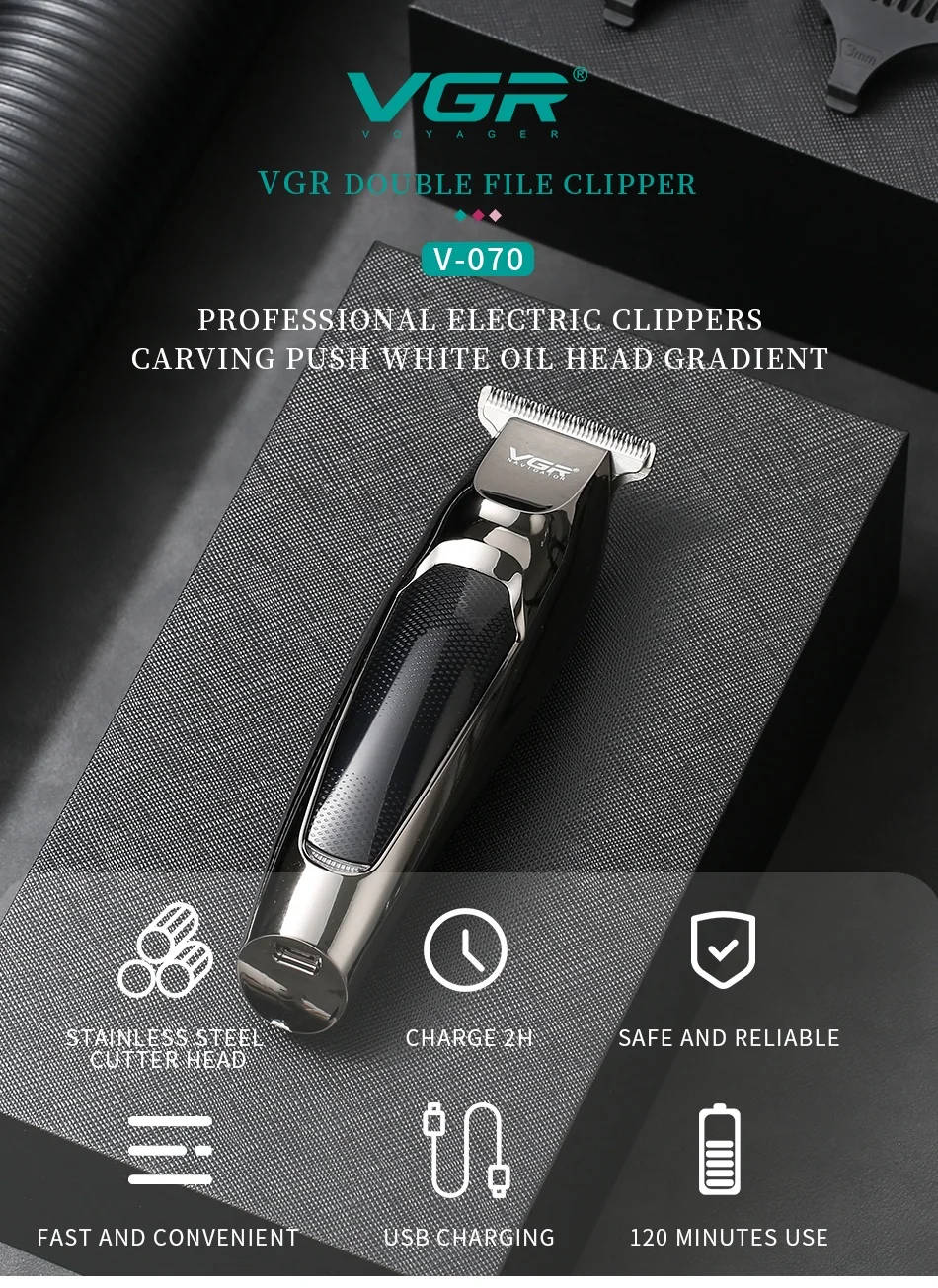 VGR Hair Trimmer Professional Hair Clipper LED Display Hair Cutting Machine for Men Rechargeable Mini Men's Hair Trimmer V-070