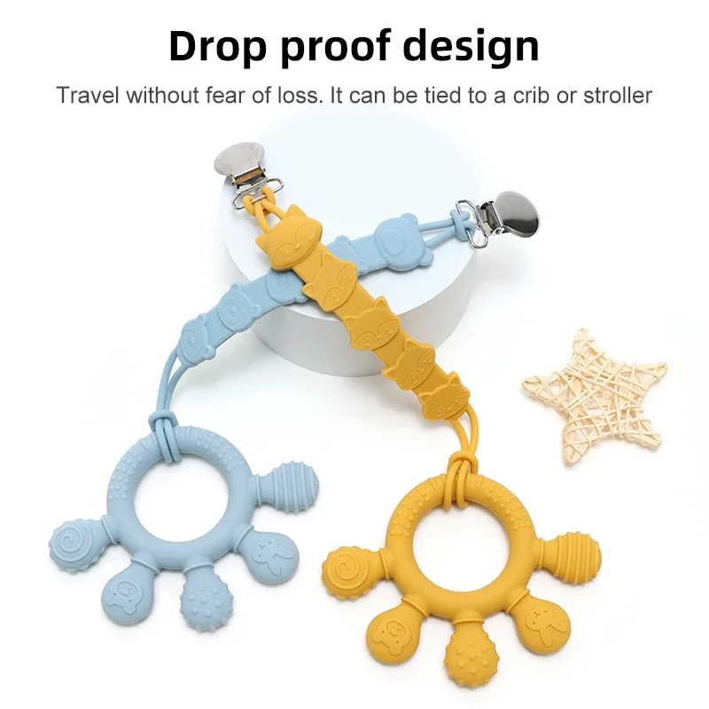 New Hand Multicolor Silicone Baby Ring Teether Anxiety Teething Toys 0-12 Months Chew Beads Sensory Gum Relief Soother Baby