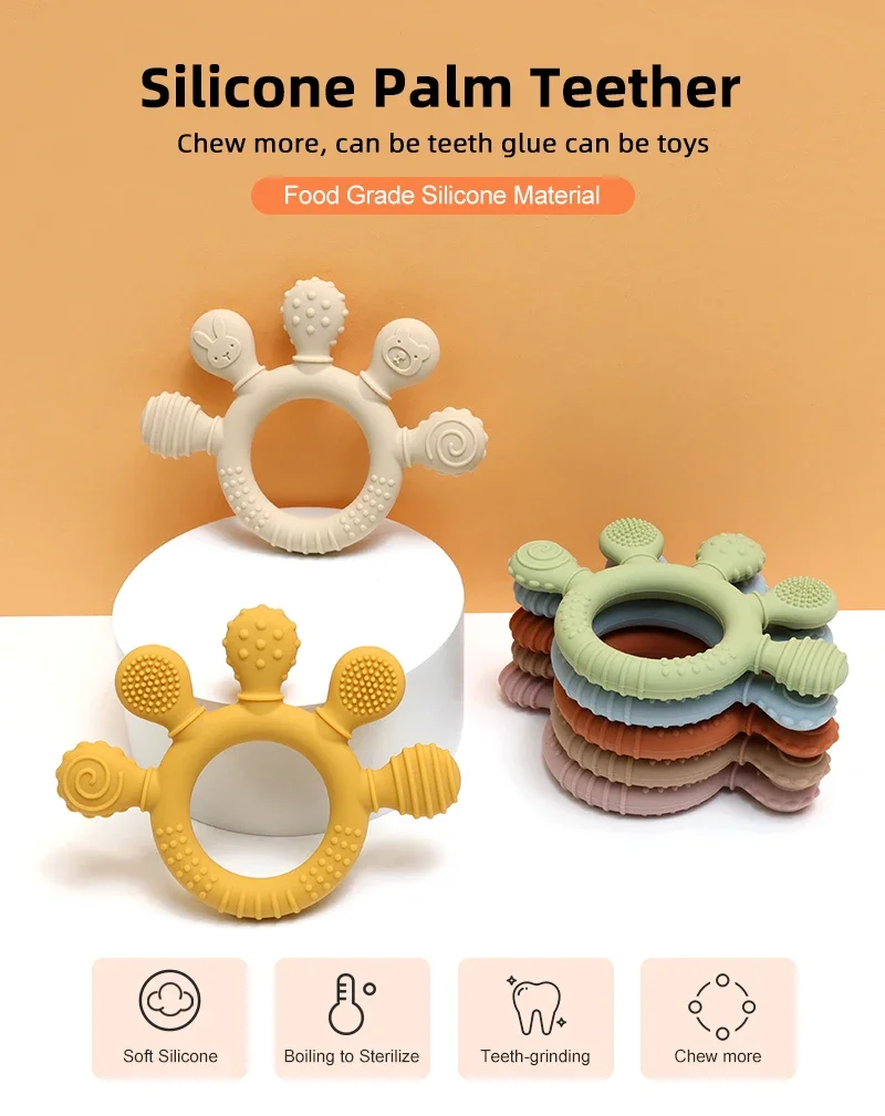 New Hand Multicolor Silicone Baby Ring Teether Anxiety Teething Toys 0-12 Months Chew Beads Sensory Gum Relief Soother Baby