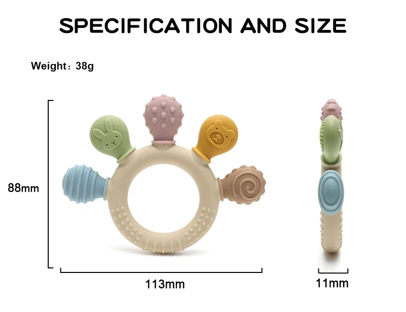 New Hand Multicolor Silicone Baby Ring Teether Anxiety Teething Toys 0-12 Months Chew Beads Sensory Gum Relief Soother Baby
