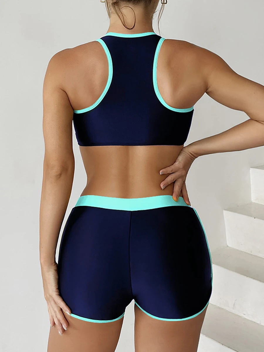 2026 Zipper Bikini Set Two Piece Swimsuit Women With Shorts Sports Swimwear Female Bathing Swimming Suit Beach Wear Summer