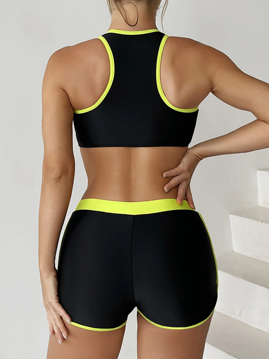 2026 Zipper Bikini Set Two Piece Swimsuit Women With Shorts Sports Swimwear Female Bathing Swimming Suit Beach Wear Summer
