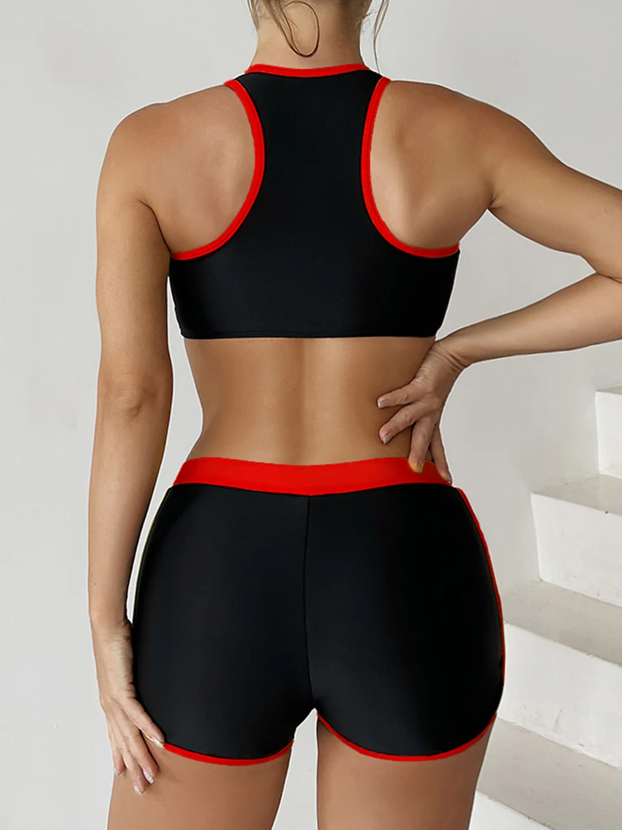 2026 Zipper Bikini Set Two Piece Swimsuit Women With Shorts Sports Swimwear Female Bathing Swimming Suit Beach Wear Summer