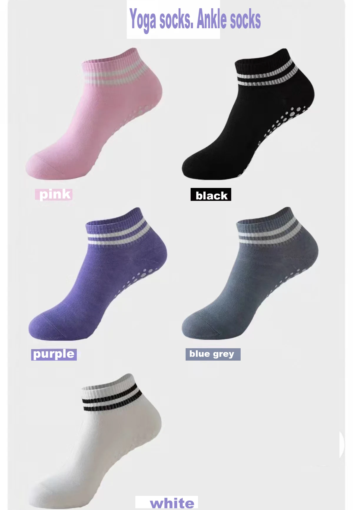 Grip Socks for Women, Non Slip Pilates Yoga Socks with Double Stripes Non Slip Socks for Workout, Ballet, Athletic Socks