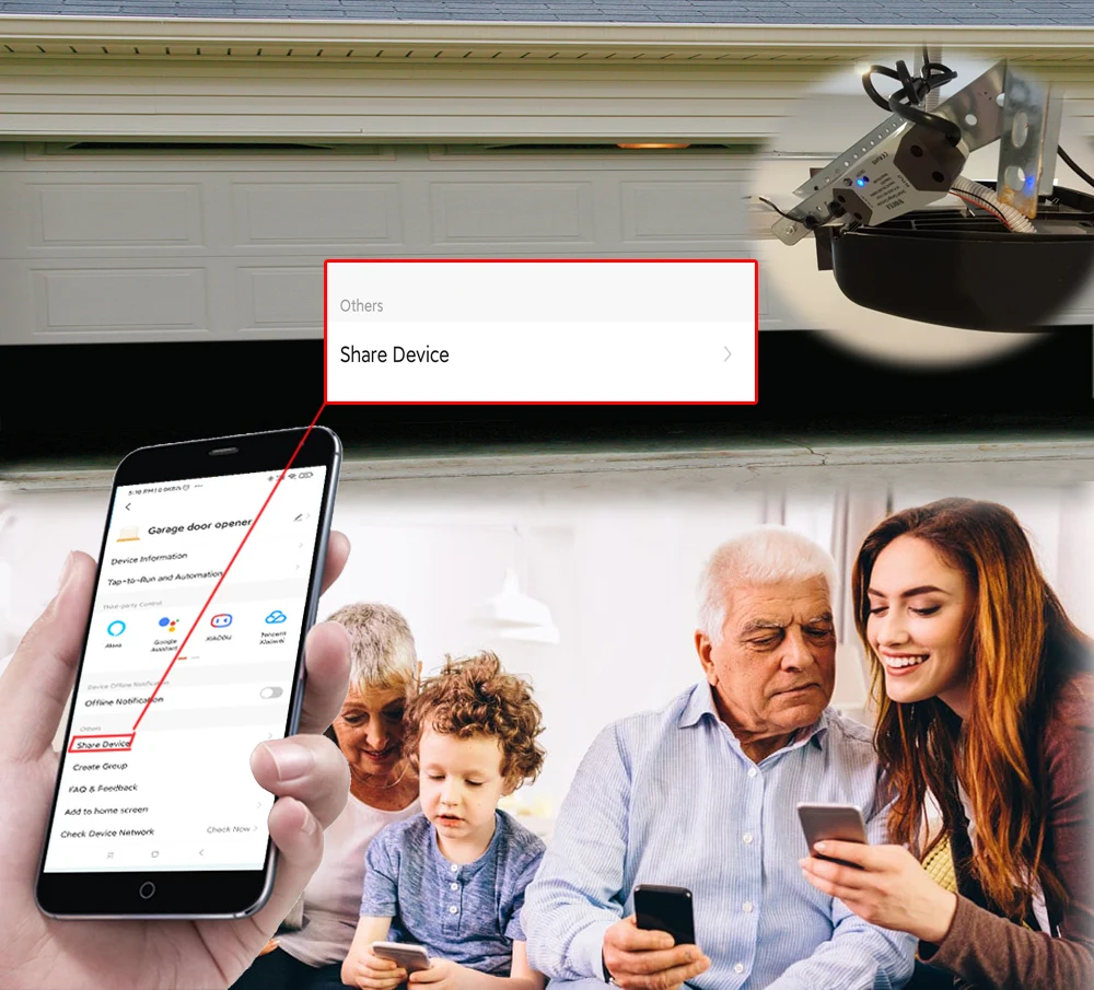 Wofea WiFi Smart Garage Door Opener Controller DC12 DC24V Wrok with Alexa and Google Home 2.4G APP NO Need Gateway