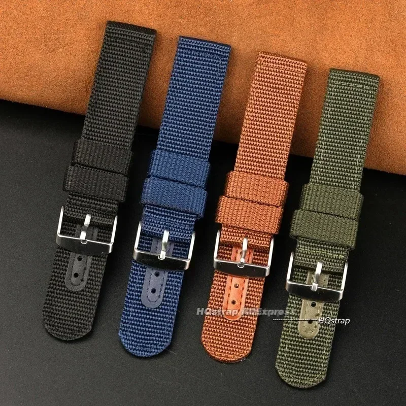 Nylon Canvas Watch Band Woven Soft Belt Leather Universal Bracelet for Men Women Sport Watch Strap 18mm 20mm 22mm 24mm Wristband