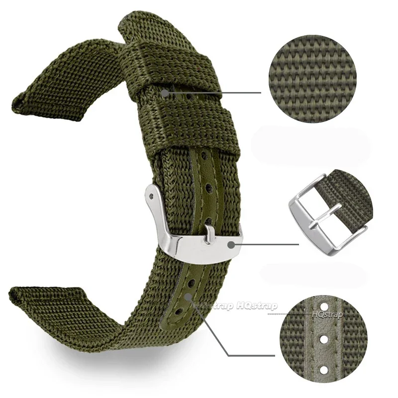 Nylon Canvas Watch Band Woven Soft Belt Leather Universal Bracelet for Men Women Sport Watch Strap 18mm 20mm 22mm 24mm Wristband