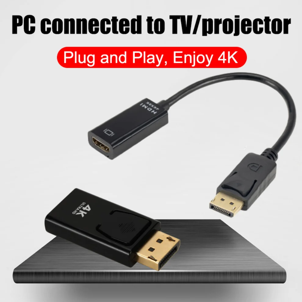 4K DP to HDMI-compatible Adapter Converter DisplayPort to HDMI Cable DP Male to HDMI Female HD TV Video Audio Adapter For PC TV
