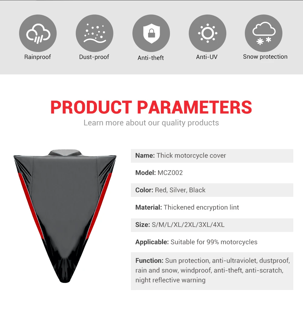 New Motorcycle Cover Funda Moto Rain Cover Waterproof Dustproof UV Protective Cover Coat Indoor Outdoor Motorbike Scooter Cover
