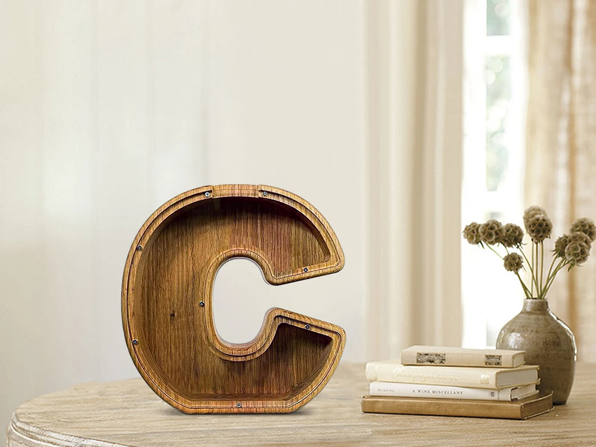 Twenty-six English Alphabet Moneybox Coin Money Piggy Bank Wooden Letter Saving Box Desktop Ornament Home Decor Crafts For Kids