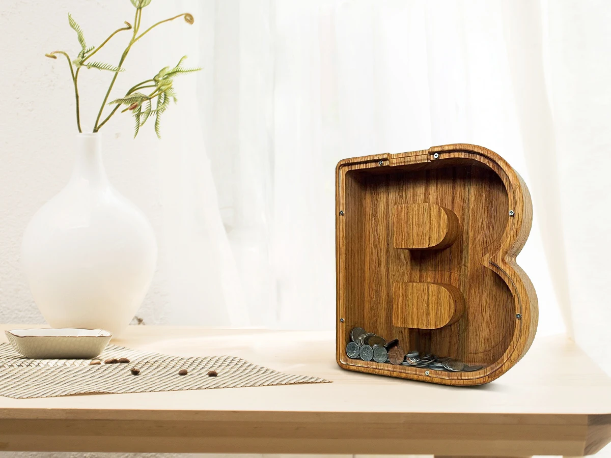 Twenty-six English Alphabet Moneybox Coin Money Piggy Bank Wooden Letter Saving Box Desktop Ornament Home Decor Crafts For Kids