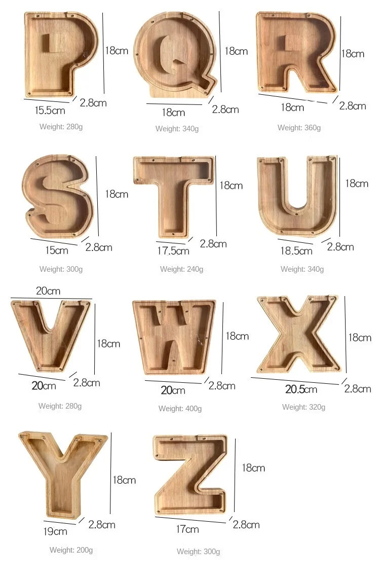 Twenty-six English Alphabet Moneybox Coin Money Piggy Bank Wooden Letter Saving Box Desktop Ornament Home Decor Crafts For Kids