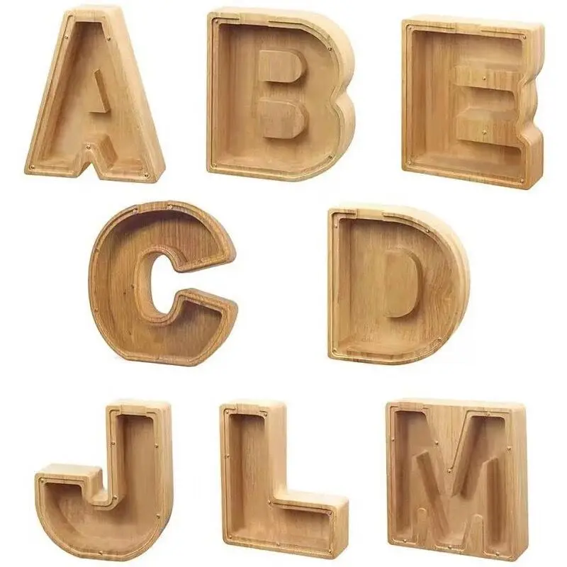 Twenty-six English Alphabet Moneybox Coin Money Piggy Bank Wooden Letter Saving Box Desktop Ornament Home Decor Crafts For Kids