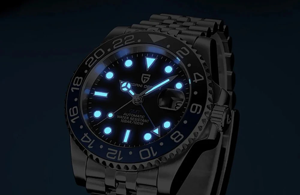 PAGANI DESIGN PD-1662 Luxury GMT Men Mechanical Wristwatch Sapphire Glass Stainless Steel 100M Waterproof Automatic Watches