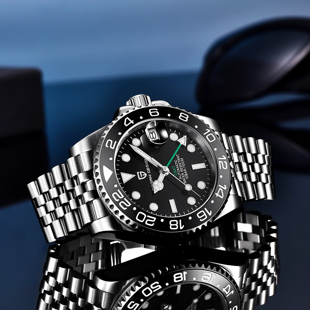 PAGANI DESIGN PD-1662 Luxury GMT Men Mechanical Wristwatch Sapphire Glass Stainless Steel 100M Waterproof Automatic Watches