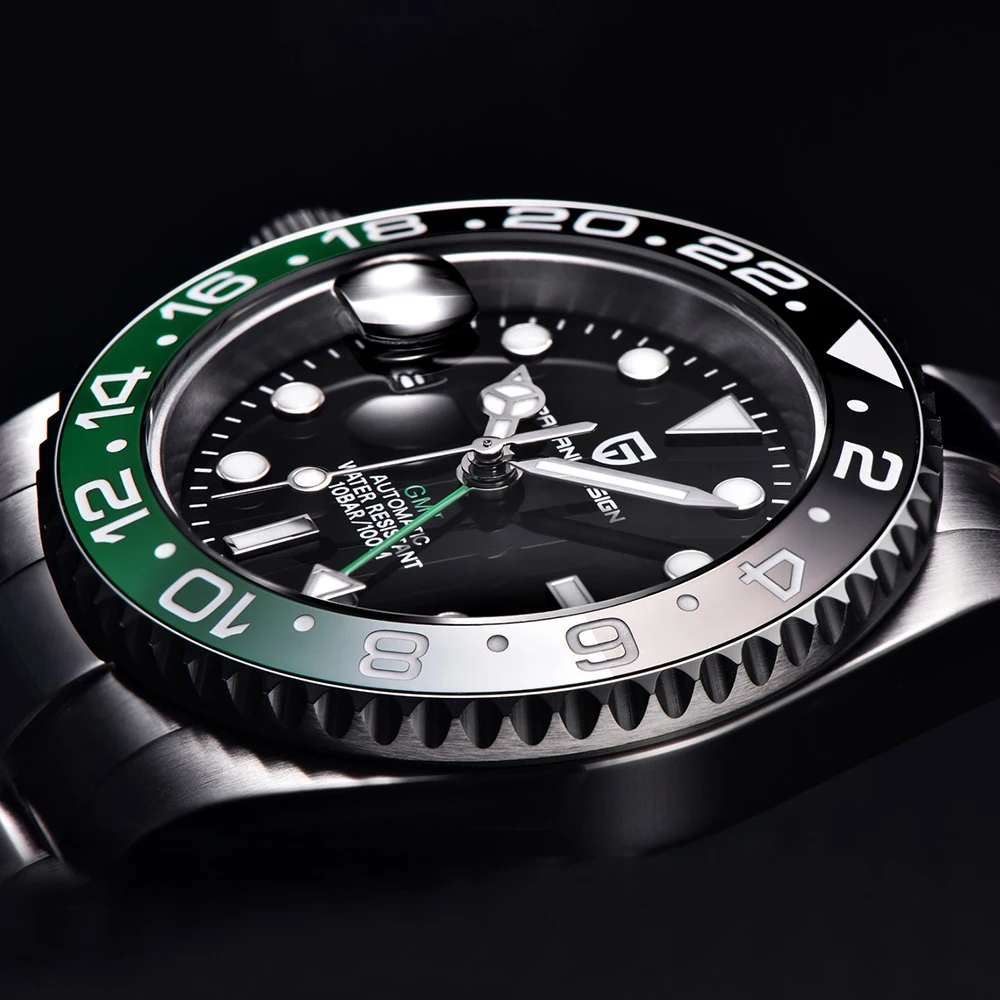 PAGANI DESIGN PD-1662 Luxury GMT Men Mechanical Wristwatch Sapphire Glass Stainless Steel 100M Waterproof Automatic Watches
