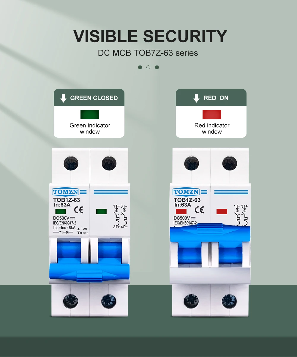 TOMZN 1P 2P DC MCB 6KA 500V Mini Circuit Breaker 3A 6A 10A 16A 20A 25A 32A 40A 50A 63A Y Connection