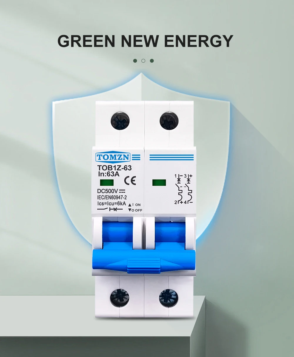 TOMZN 1P 2P DC MCB 6KA 500V Mini Circuit Breaker 3A 6A 10A 16A 20A 25A 32A 40A 50A 63A Y Connection