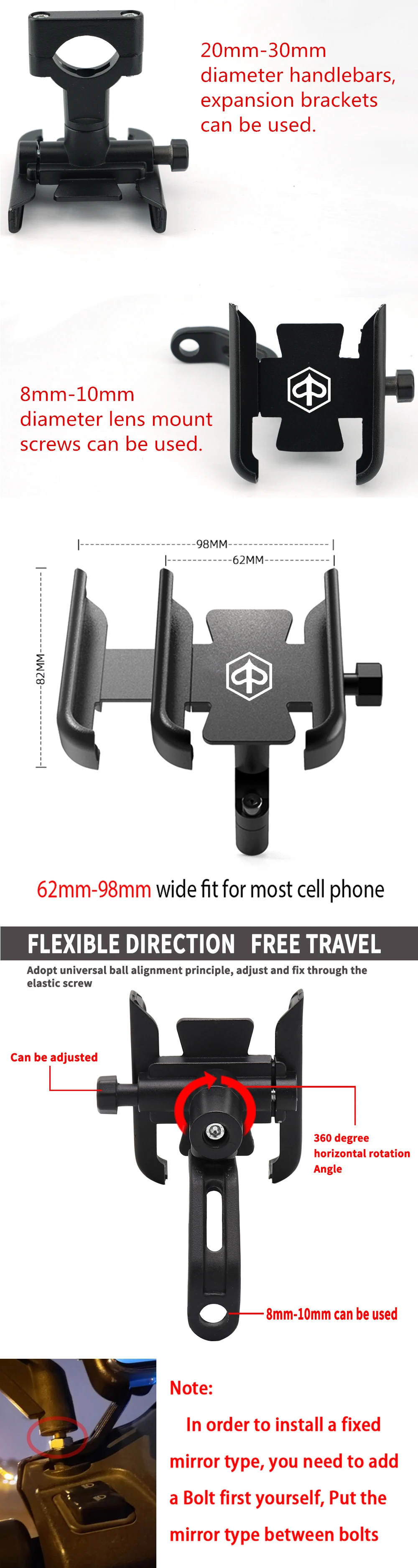 For VESPA Piaggio GTS GTV LX LXV LT PX PRIMAVERA 50 125 150 200 250 300 300ie Handlebar Mobile Phone Holder GPS Stand Bracket