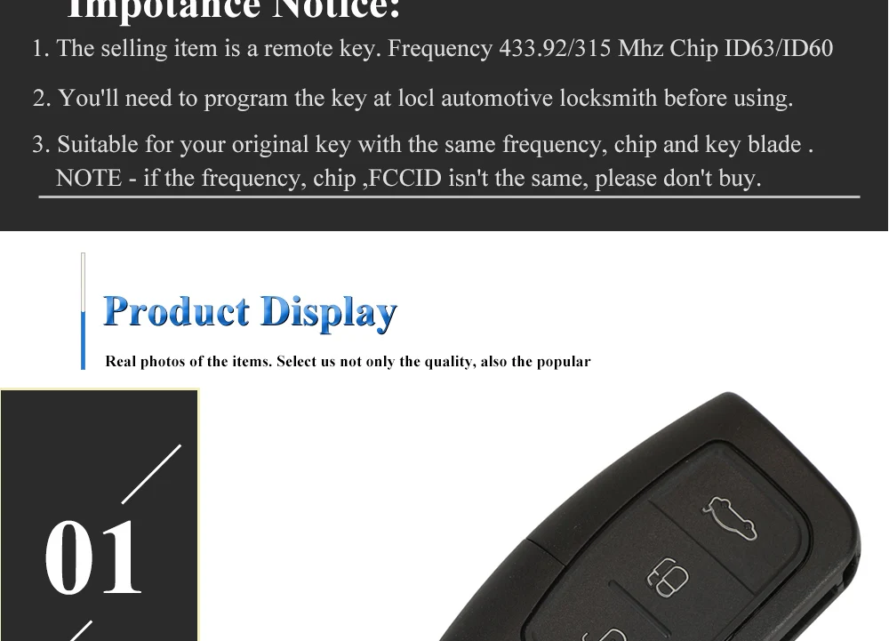 Jingyuqin 315/433MHz 4D63 4D60 Car Remote Key for Ford Fusion Focus Mondeo Fiesta Galaxy HU101 FO21 Blade Vehicle Flip Keys