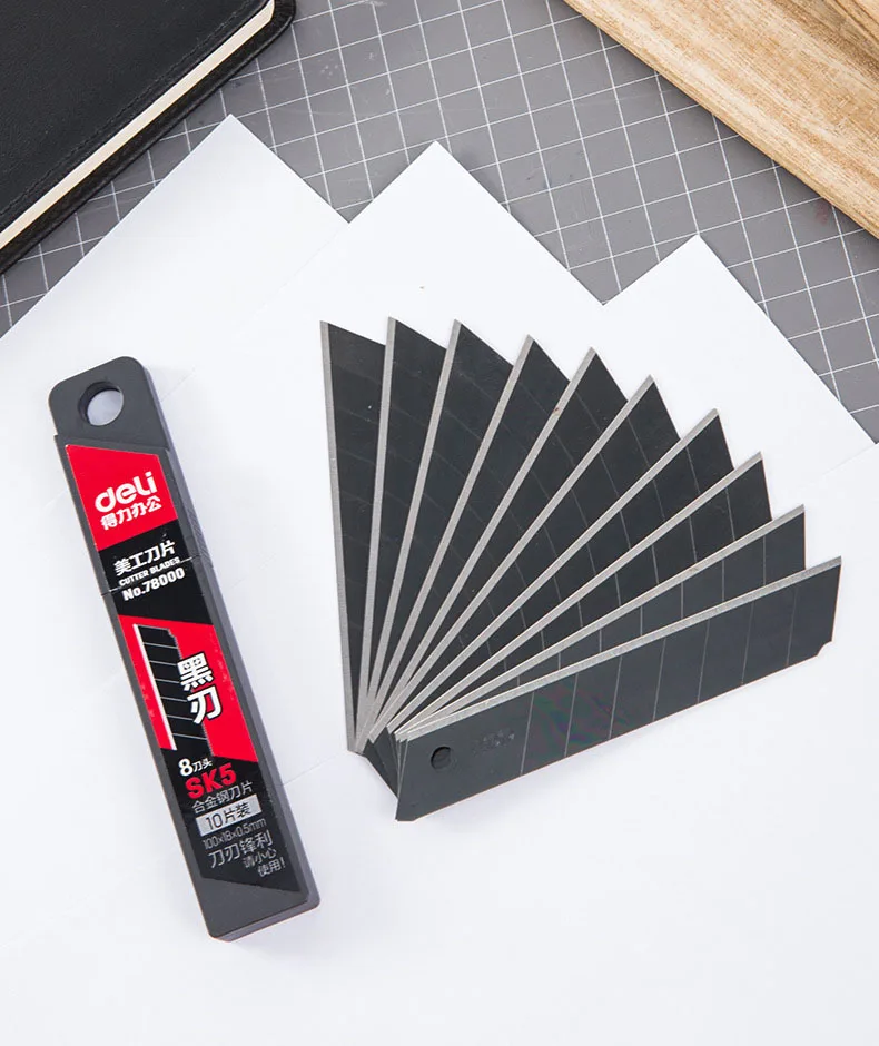 Deli 30/50/100pcs Knife Blade 9mm 18mm SK5 Metal Blades for Home School Supplies Art Craft Paper Box Cutting Utility Knife Tool