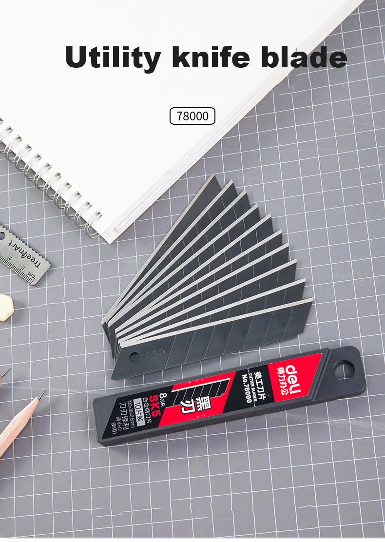 Deli 30/50/100pcs Knife Blade 9mm 18mm SK5 Metal Blades for Home School Supplies Art Craft Paper Box Cutting Utility Knife Tool