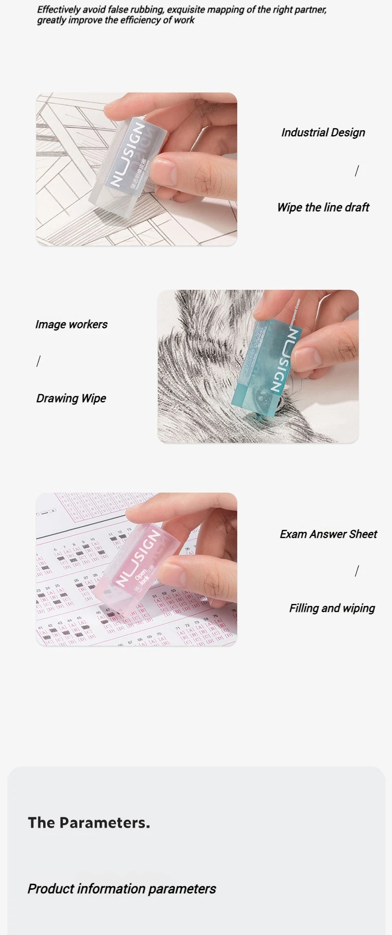 NUSIGN 2B Soft Rubber Pencil Eraser for Students Art Sketching Painting Exam Writing Correction School Stationery Supplies