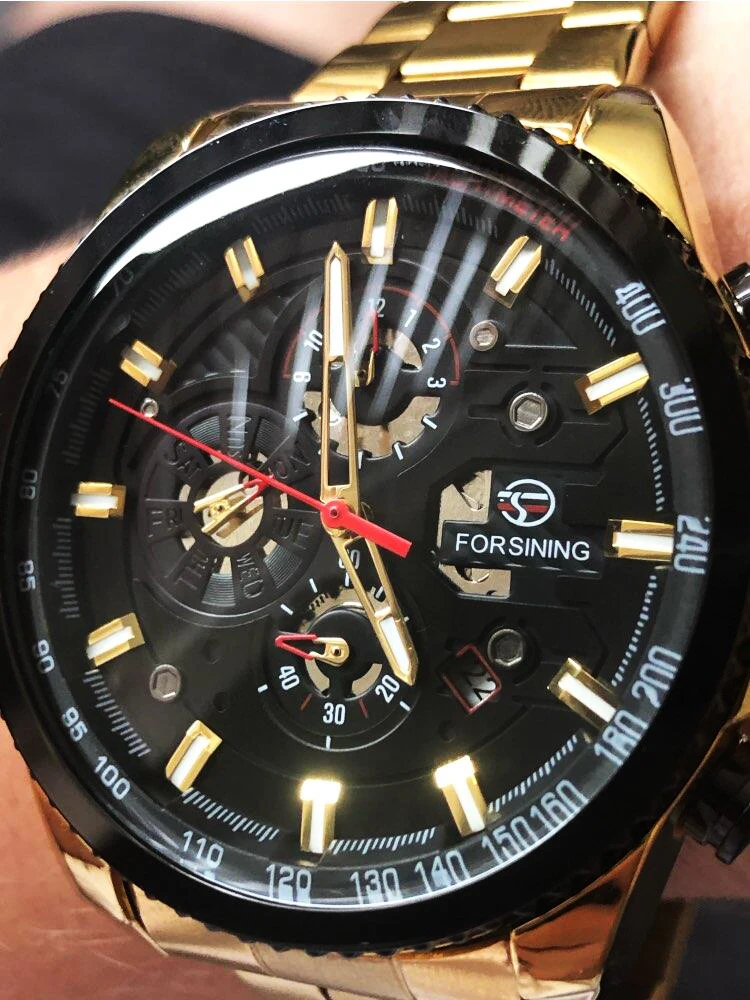 Forsining Three Dial Calendar Stainless Steel Men Mechanical Automatic Wrist Watches Top Brand Luxury Military Sport Male Clock