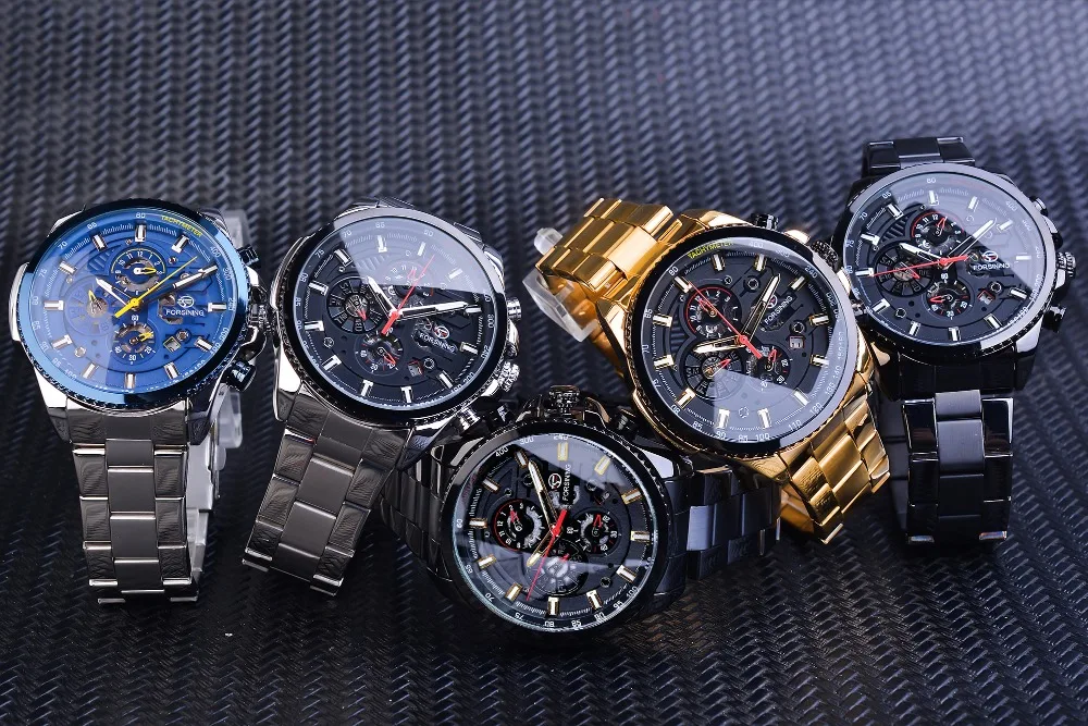 Forsining Three Dial Calendar Stainless Steel Men Mechanical Automatic Wrist Watches Top Brand Luxury Military Sport Male Clock