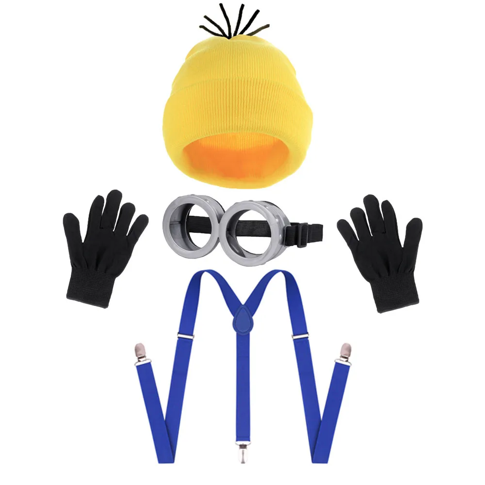 Disfraz disguise Funny Halloween Costume Accessories Adult,Goggles Glasses/Yellow Beanie/Gloves for Men Women Cosplay Party Set