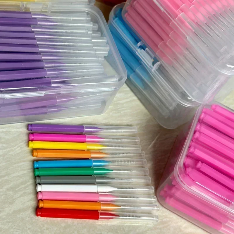 80/160 Pcs/Box I-type push pull interdental brush 0.6-1.5Mm Cleaning Between Teeth Oral Care Orthodontic I Shape Tooth Floss