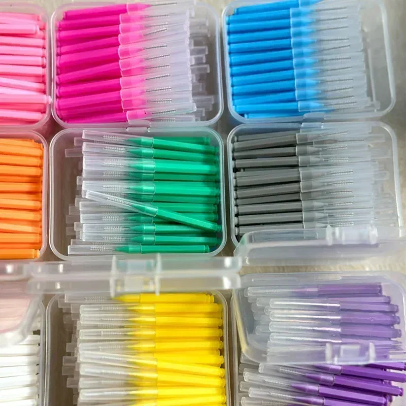 80/160 Pcs/Box I-type push pull interdental brush 0.6-1.5Mm Cleaning Between Teeth Oral Care Orthodontic I Shape Tooth Floss