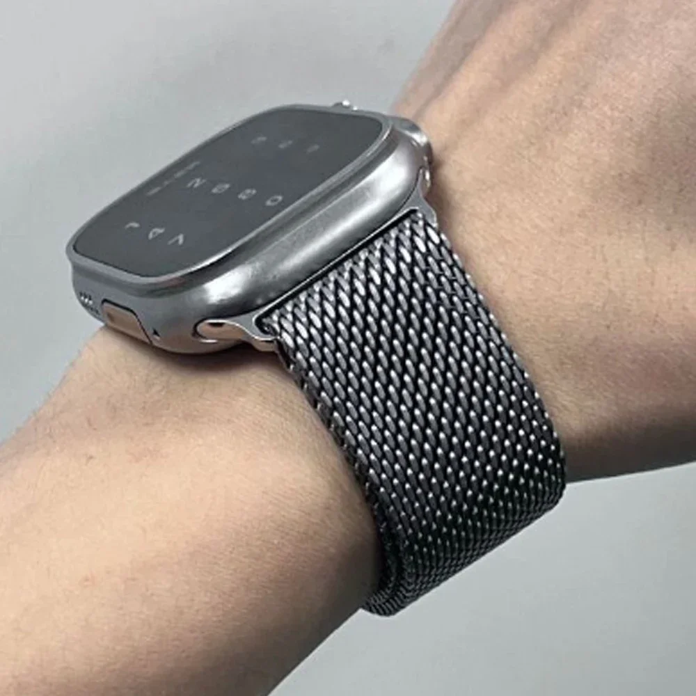 Titanium Band for Apple Watch Ultra 3 4 49mm 44 45 46mm 40 41 Series 12 10 Natural Milanese Loop IWatch Secure Parachute Buckle