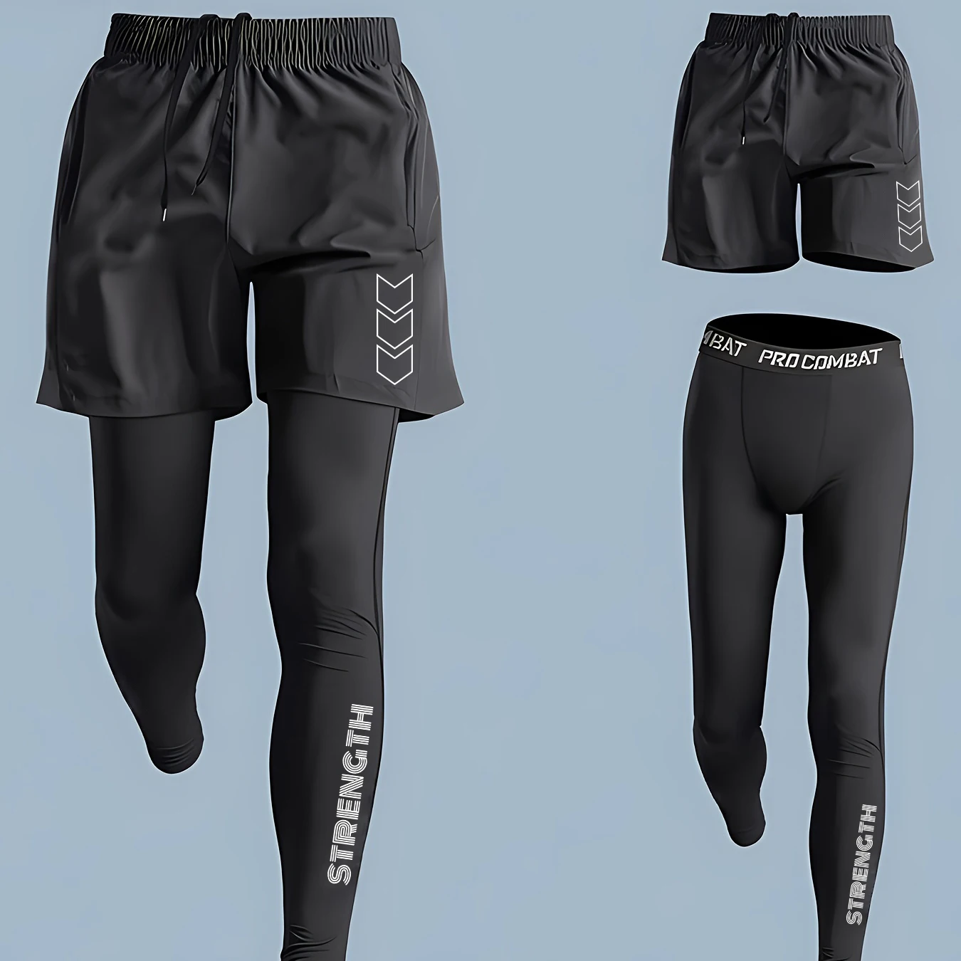 Men's 2 In1 Compression Sport Pants Quick Dry Training Athletic Pants Male Gym Fitness Jogging Running Workout Trousers