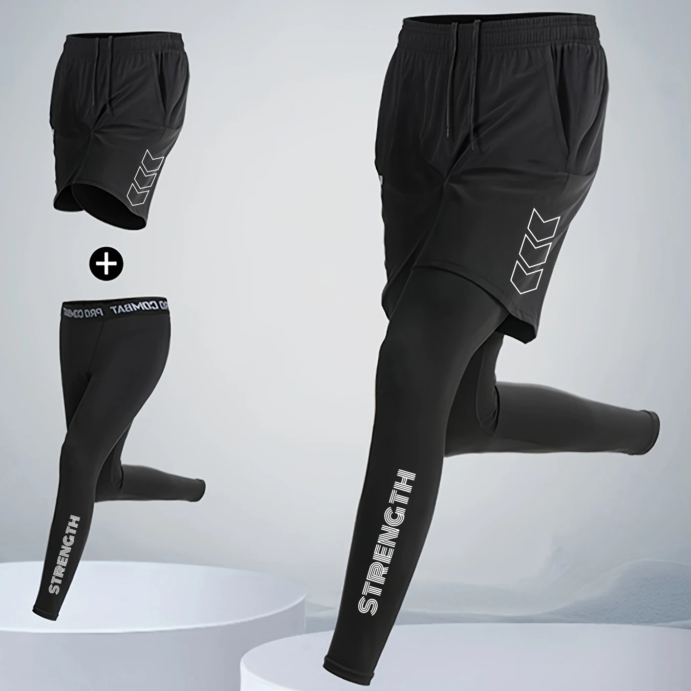 Men's 2 In1 Compression Sport Pants Quick Dry Training Athletic Pants Male Gym Fitness Jogging Running Workout Trousers